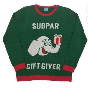 Subpar gift giver elephant present ugly Christmas sweater